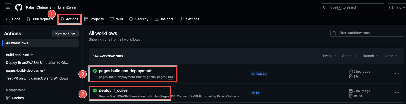 GitHub Actions workflows screenshot