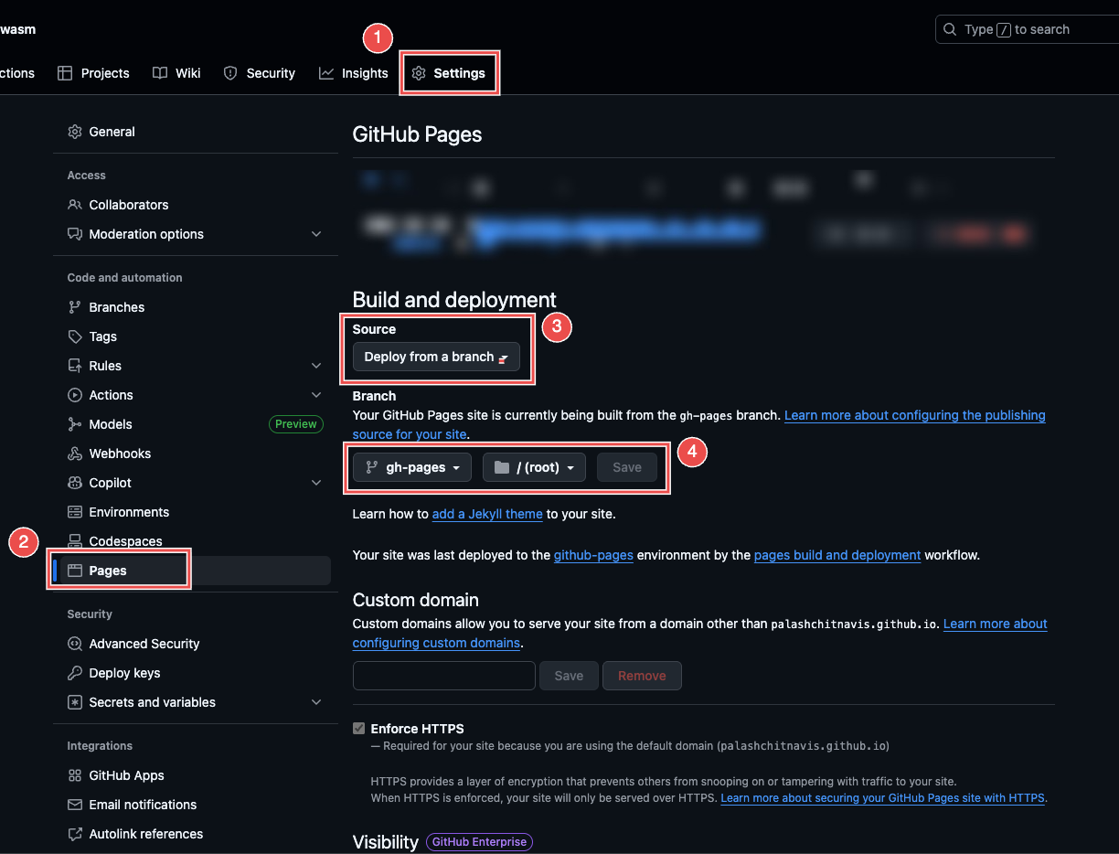 GitHub Pages setup screenshot